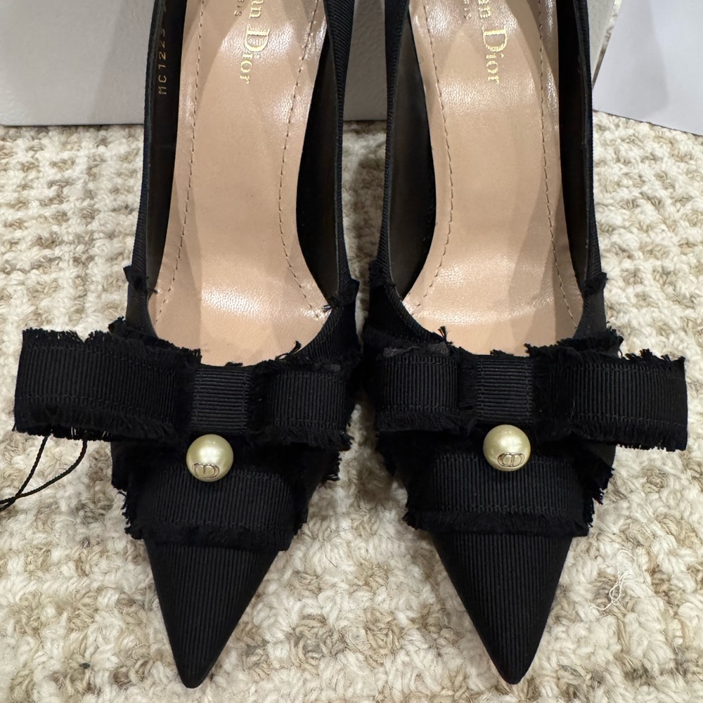 Dior Black Heels with Bow and Pearl Accent